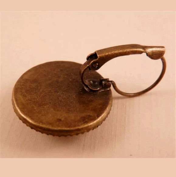 New Tiger Glass Cabochon Bronze Earrings - Picture 3 of 4